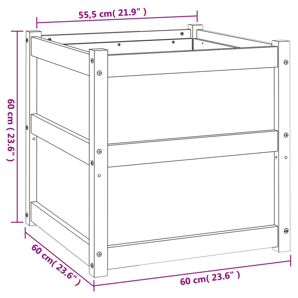 vidaXL Fioriera Giardino Marrone Cera 60x60x60 cm Legno Massello Pino