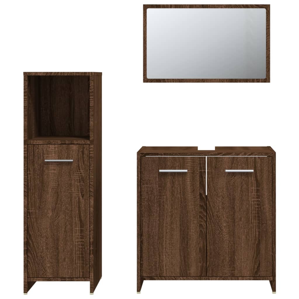 vidaXL Set Mobili da Bagno 3 pz Rovere Marrone in Legno Multistrato