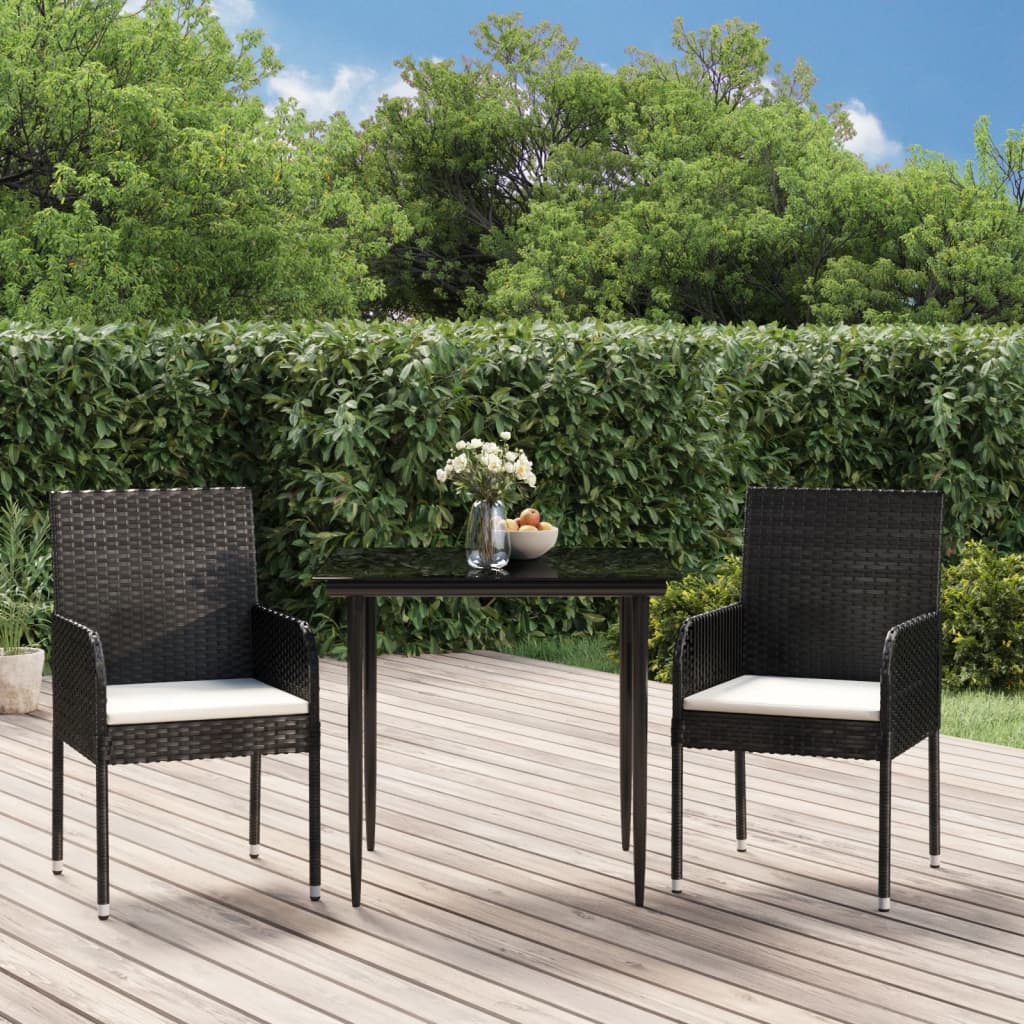 vidaXL Set da Pranzo da Giardino 3 pz con Cuscini Nero in Polyrattan