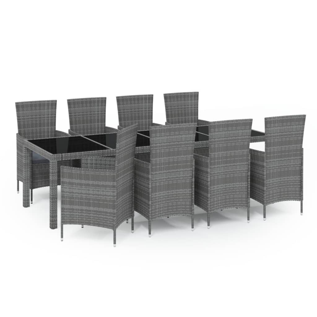 vidaXL Set da Pranzo da Esterno 9 pz con Cuscini in Polyrattan Grigio