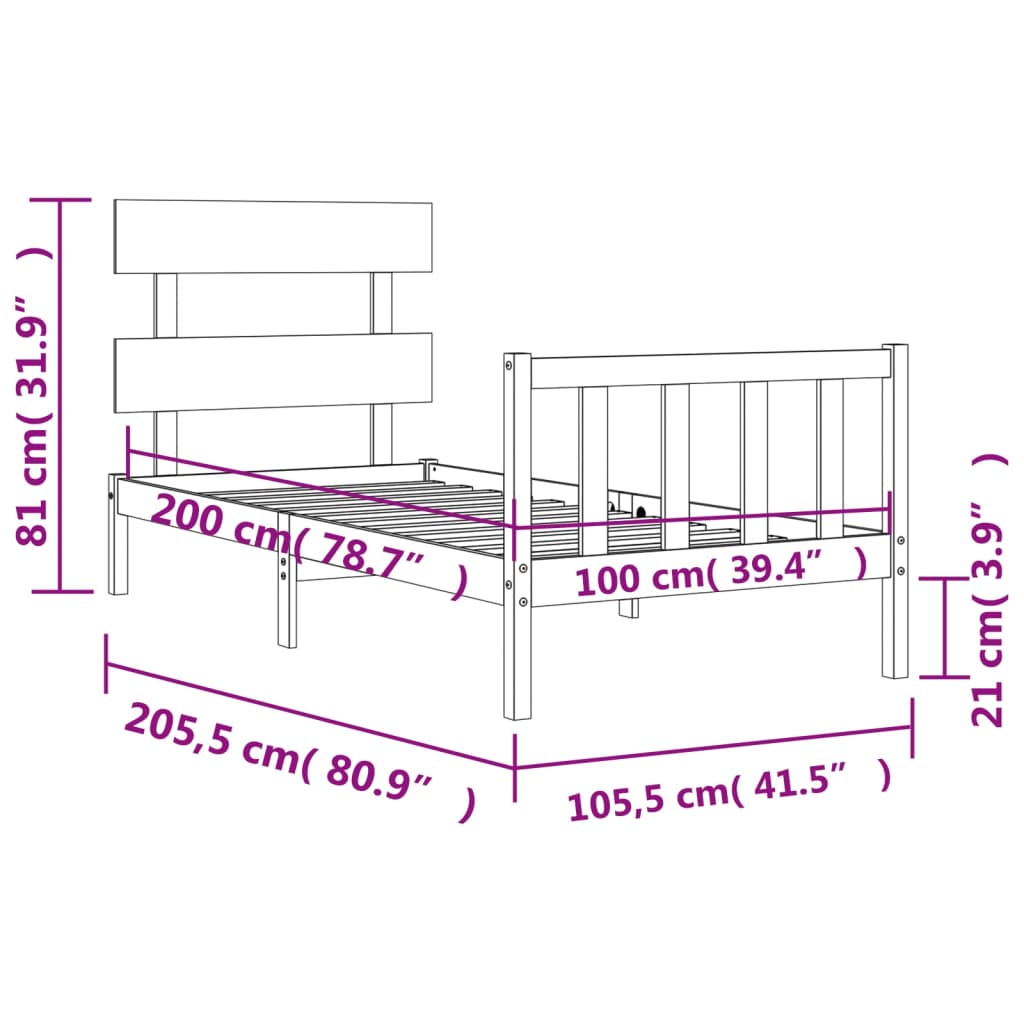 vidaXL Giroletto con Testiera 100x200 cm in Legno Massello