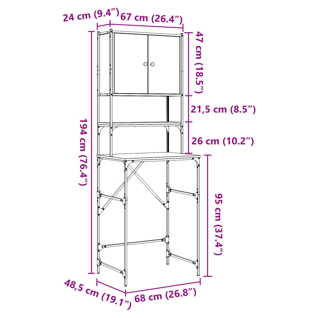 vidaXL Mobile per Lavatrice Rovere Sonoma 68x48,5x194 cm