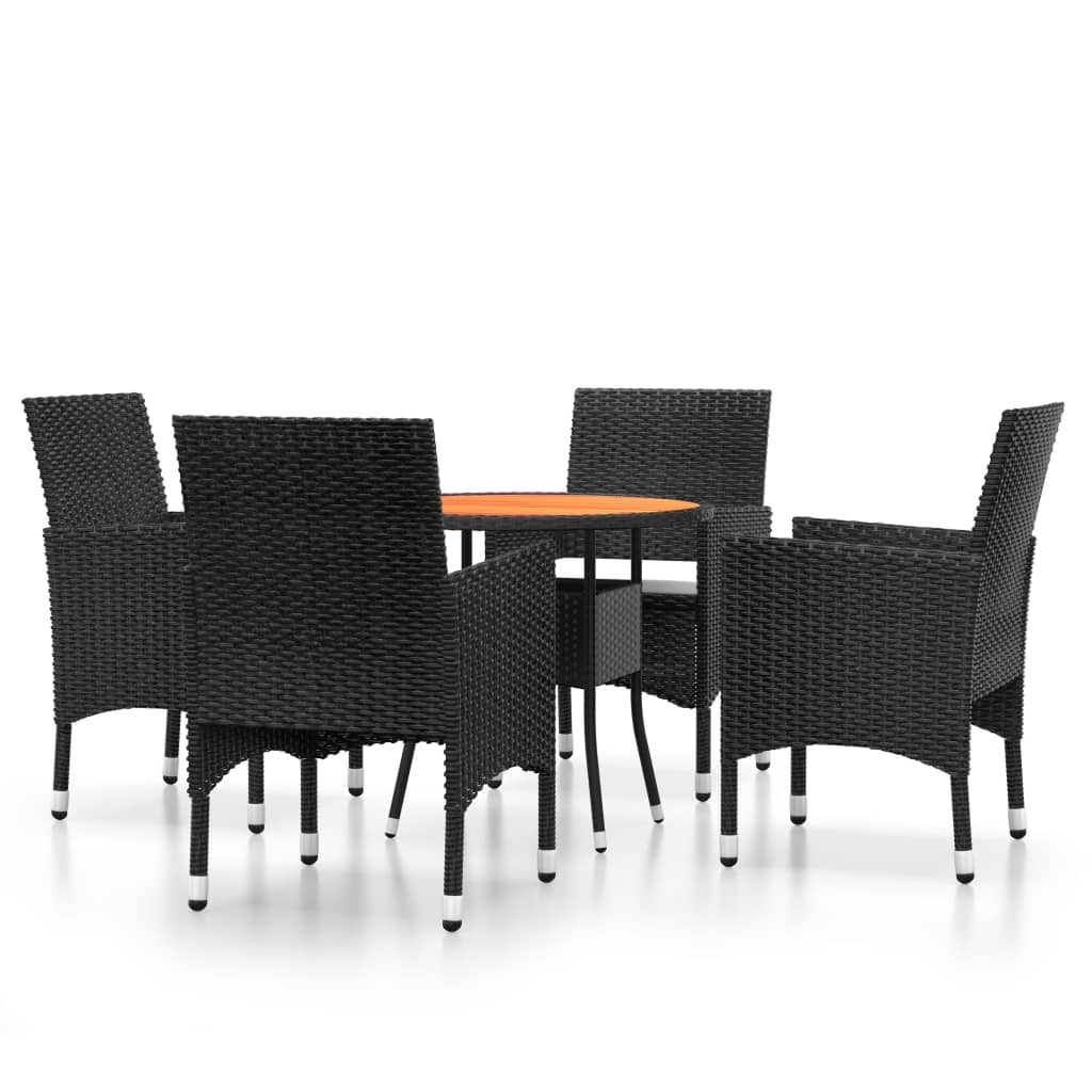 vidaXL Set da Pranzo per Giardino 5 pz in Polyrattan Nero