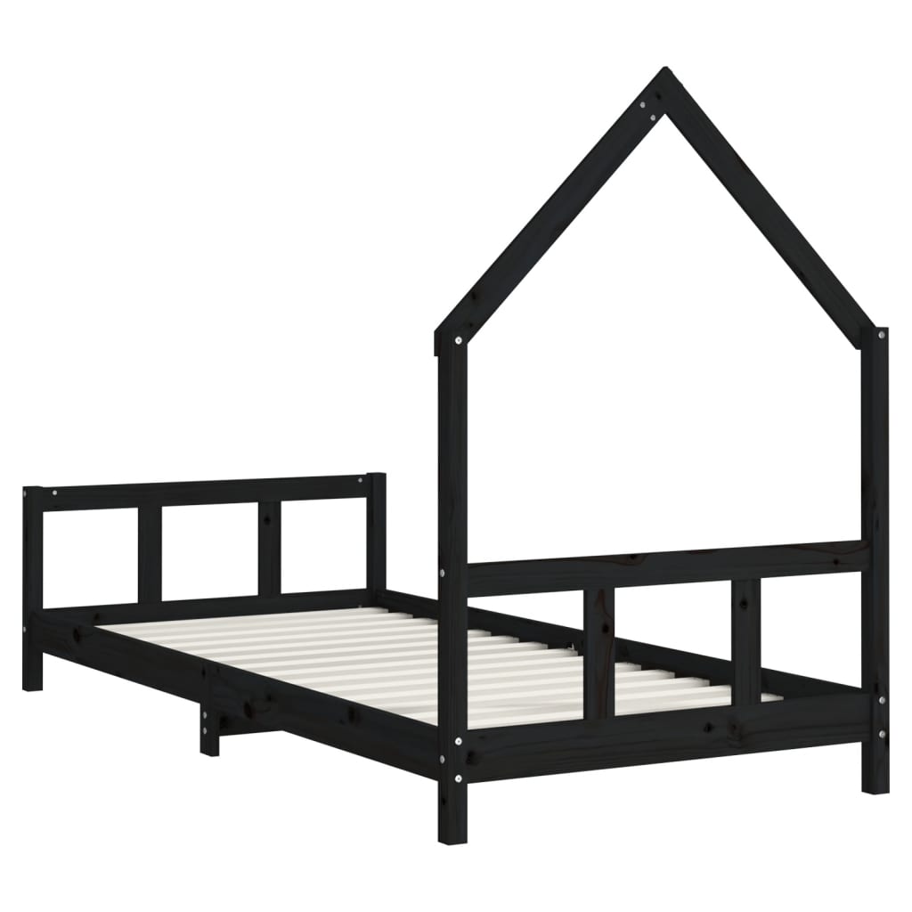 vidaXL Giroletto per Bambini Nero 90x200 cm in Legno Massello di Pino