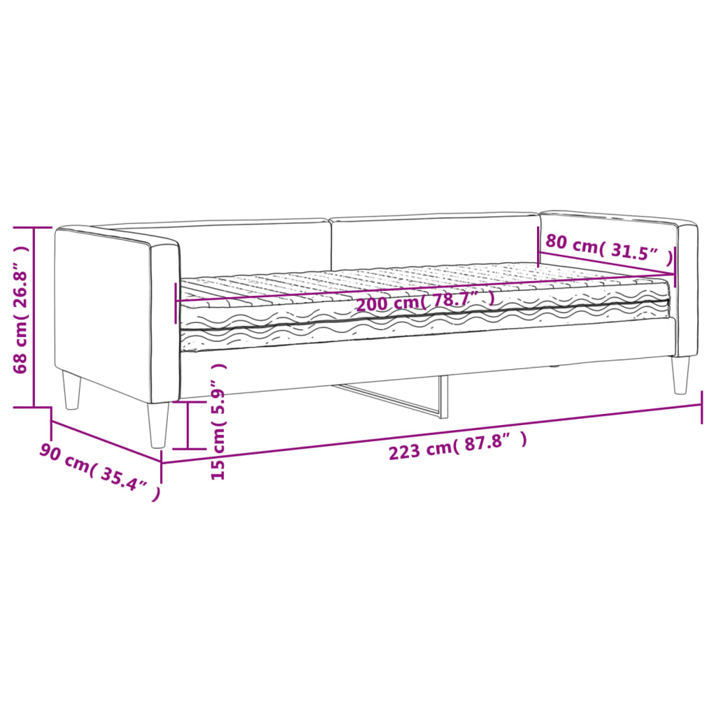 vidaXL Divano Letto con Materasso Grigio Scuro 80x200 cm in Tessuto