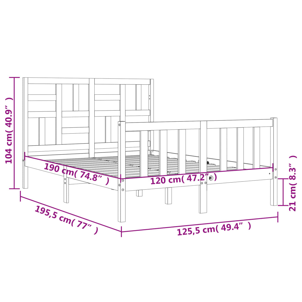 vidaXL Giroletto con Testiera Nero Small Double in Legno Massello