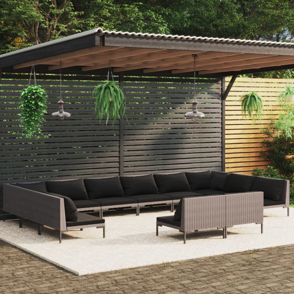 vidaXL Divani da Giardino 12 pz con Cuscini in Polyrattan Grigio Scuro