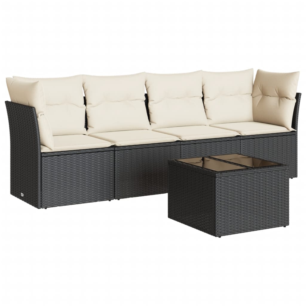 vidaXL Set Divani da Giardino 5 pz con Cuscini in Polyrattan Nero