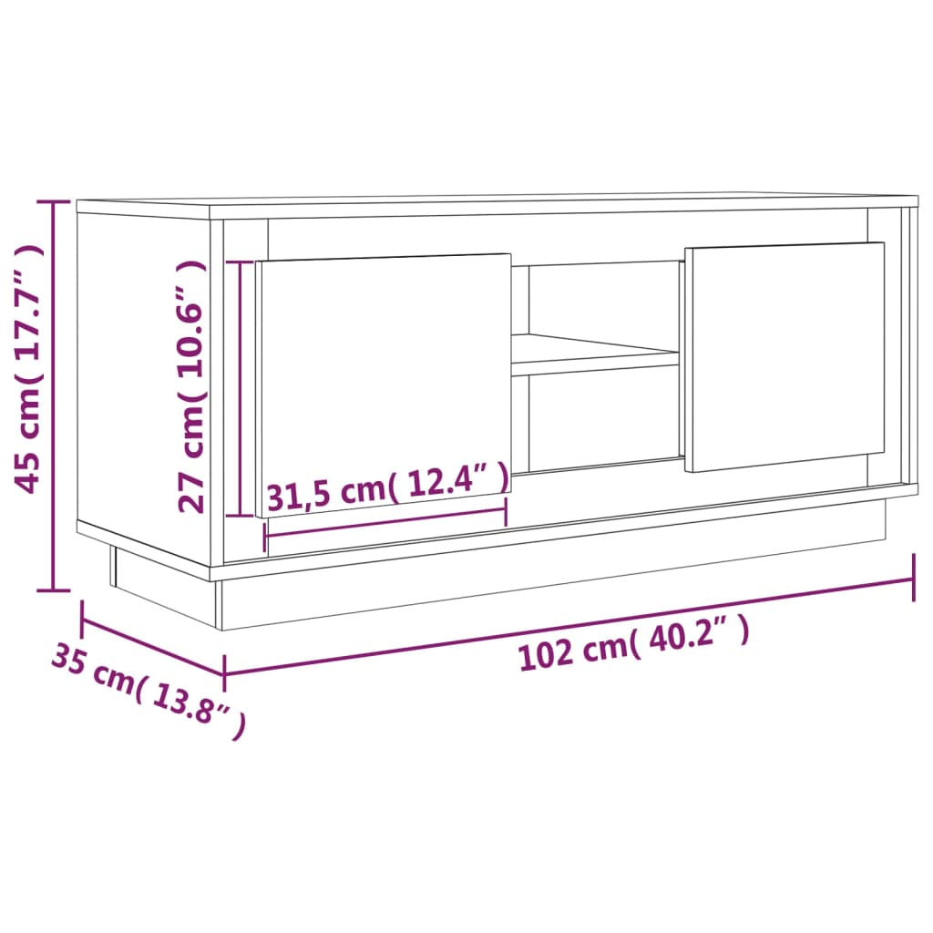 vidaXL Mobile Porta TV Bianco Lucido 102x35x45 cm in Legno Multistrato