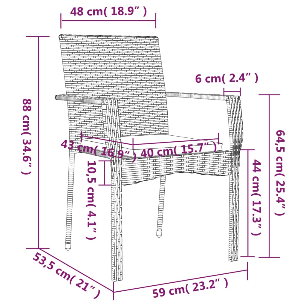 vidaXL Set da Pranzo da Giardino 7 pz Nero con Cuscini in Polyrattan