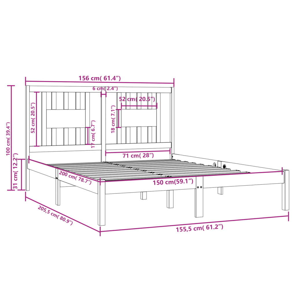 vidaXL Giroletto in Legno Massello 150x200 cm King Size