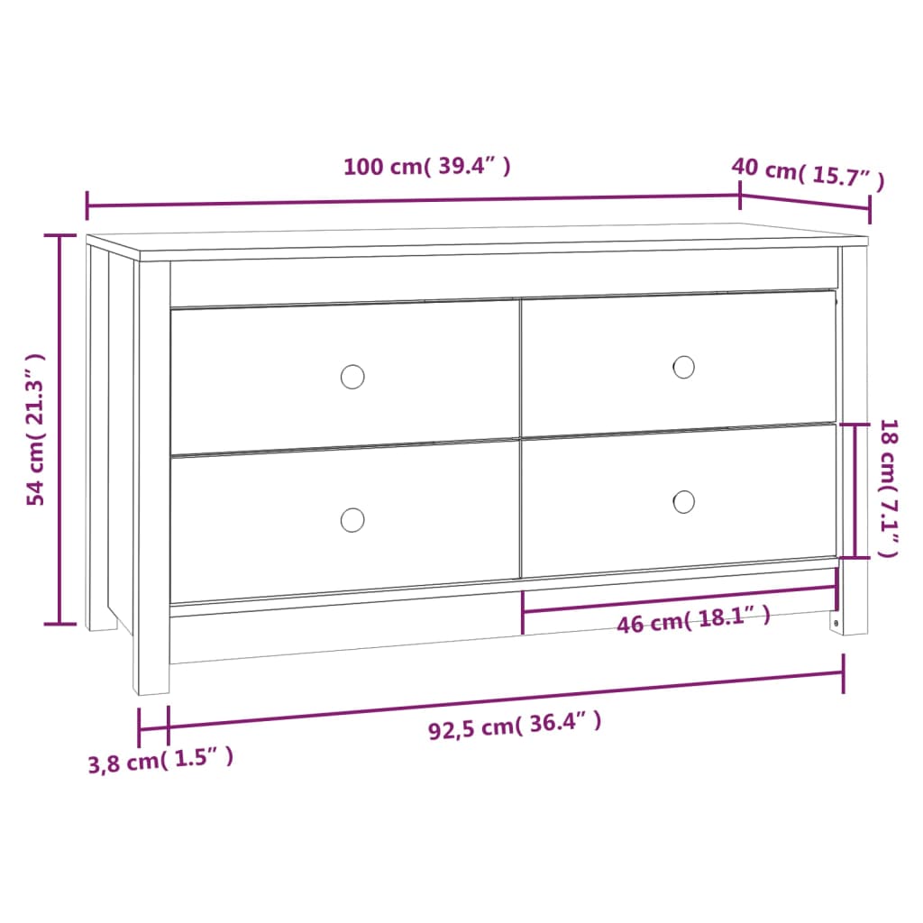 vidaXL Armadietto Marrone Ambra 100x40x54 cm in Legno Massello di Pino