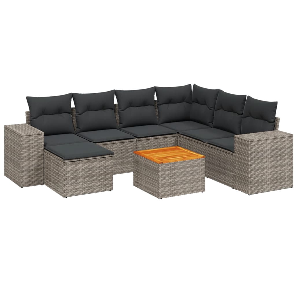 vidaXL Set Divano da Giardino 8 pz con Cuscini Grigio in Polyrattan