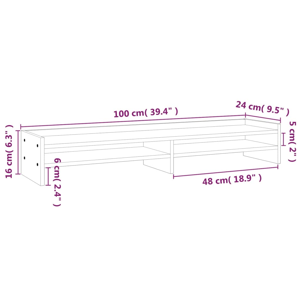 vidaXL Supporto per Monitor 100x24x16 cm in Legno Massello di Pino