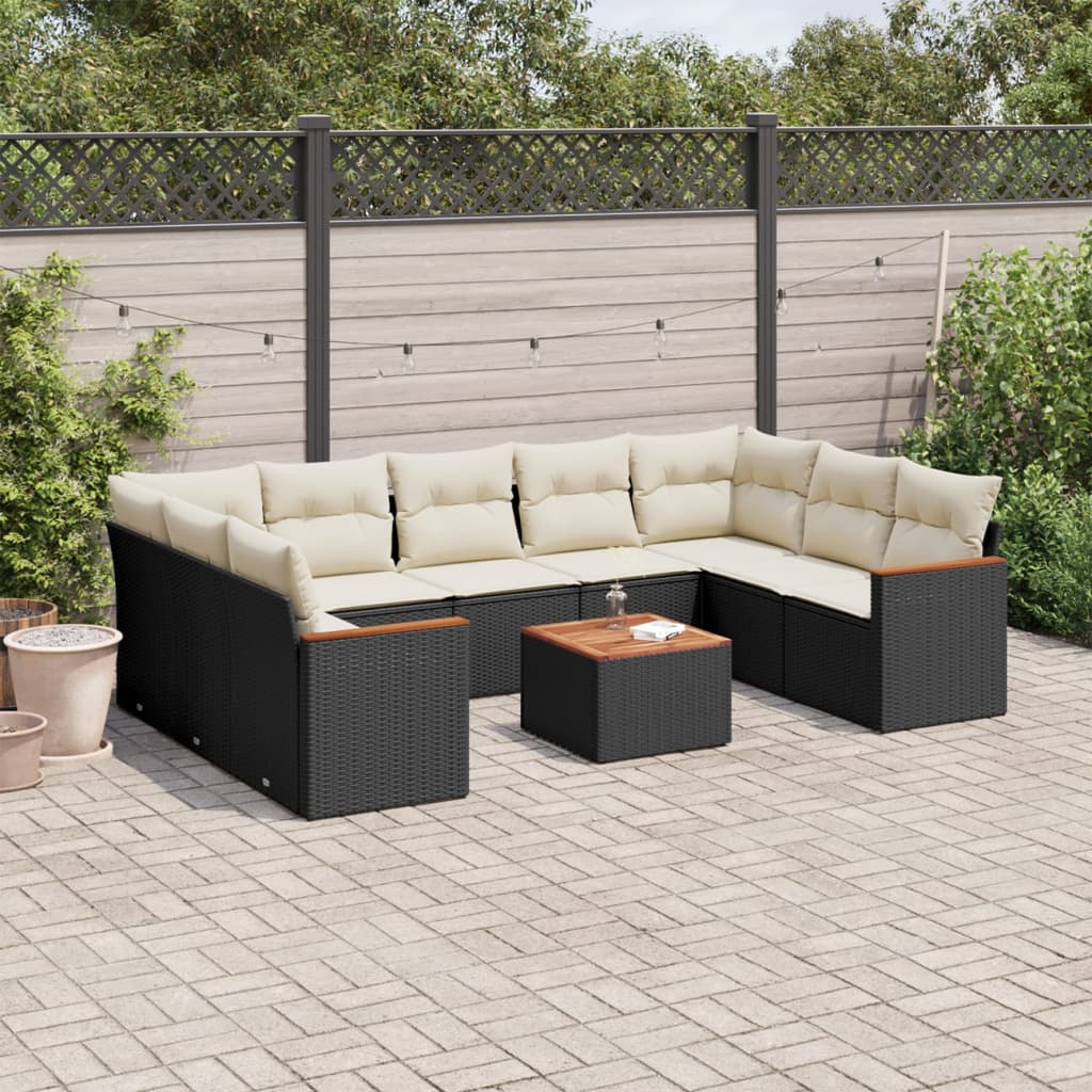 vidaXL Set Divani da Giardino 10pz con Cuscini in Polyrattan Nero