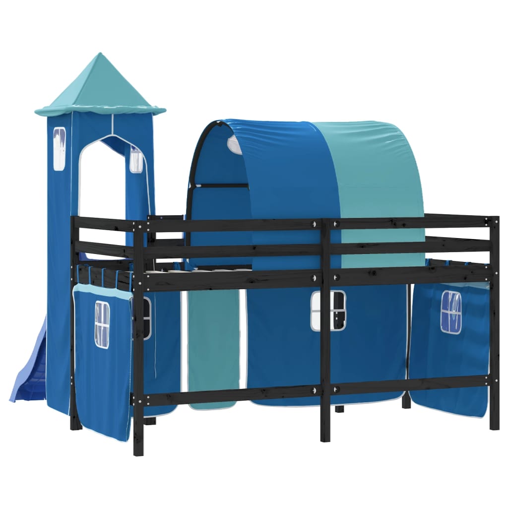 vidaXL Letto a Soppalco con Torre Bambini Blu 90x200cm Massello Pino