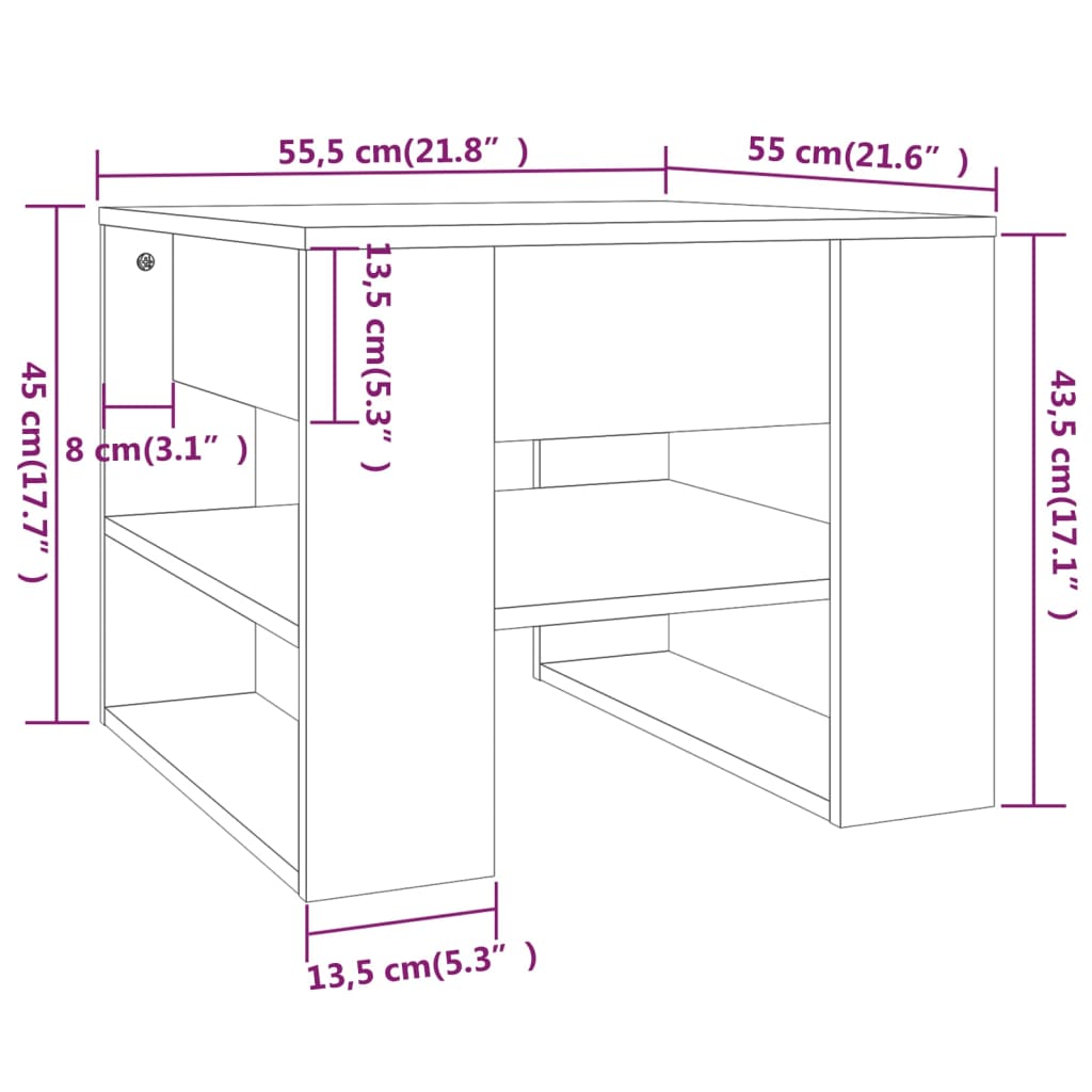 vidaXL Tavolino da Salotto Bianco 55,5x55x45 cm in Legno Multistrato