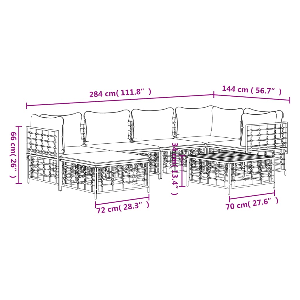 vidaXL Set Divani da Giardino 7 pz con Cuscini Antracite in Polyrattan