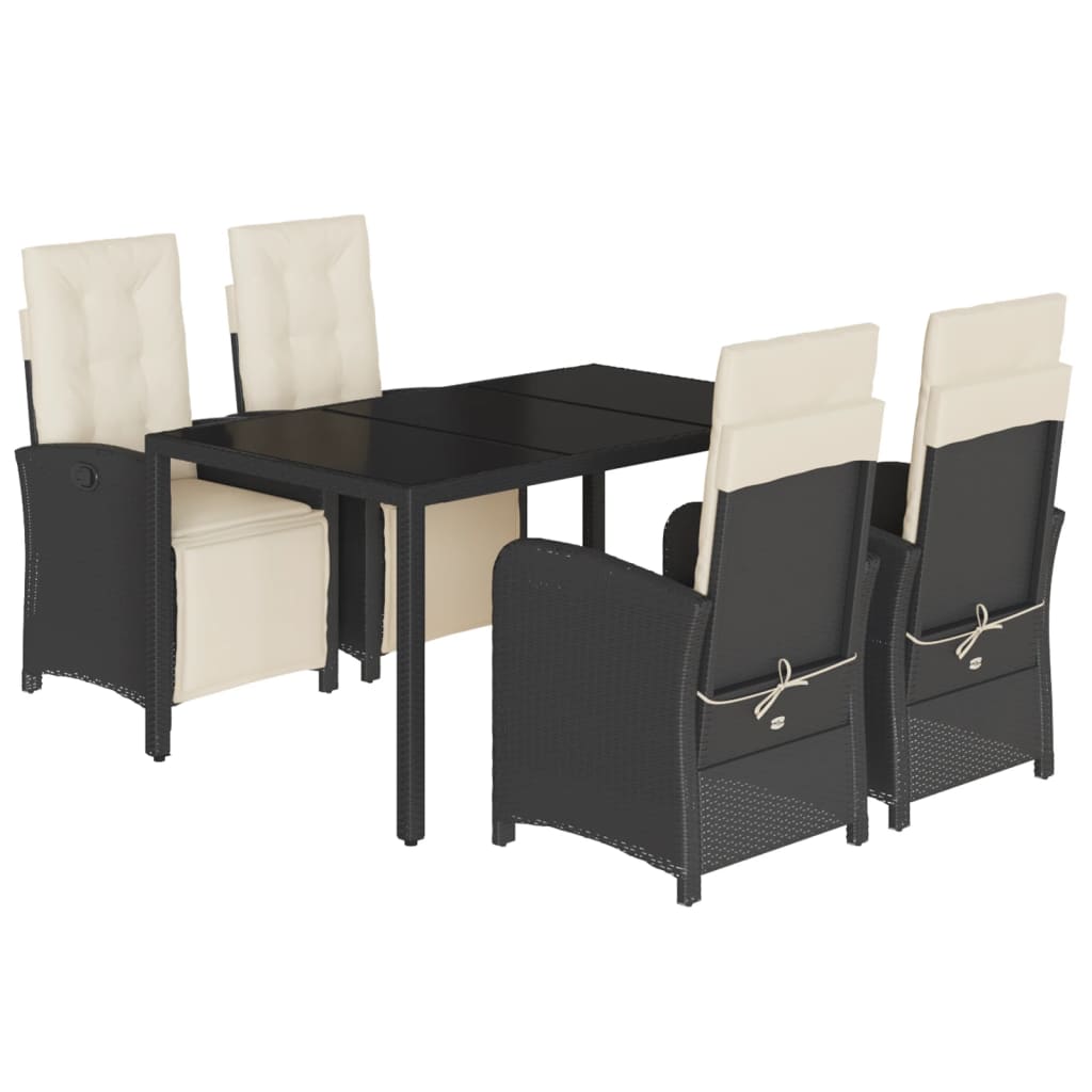 vidaXL Set da Pranzo da Giardino 5 pz Nero con Cuscini in Polyrattan