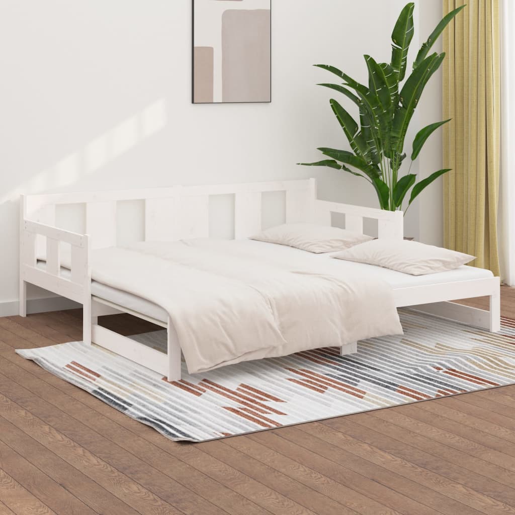 vidaXL Dormeuse Estraibile Bianca Legno Massello di Pino 2x(80x200) cm