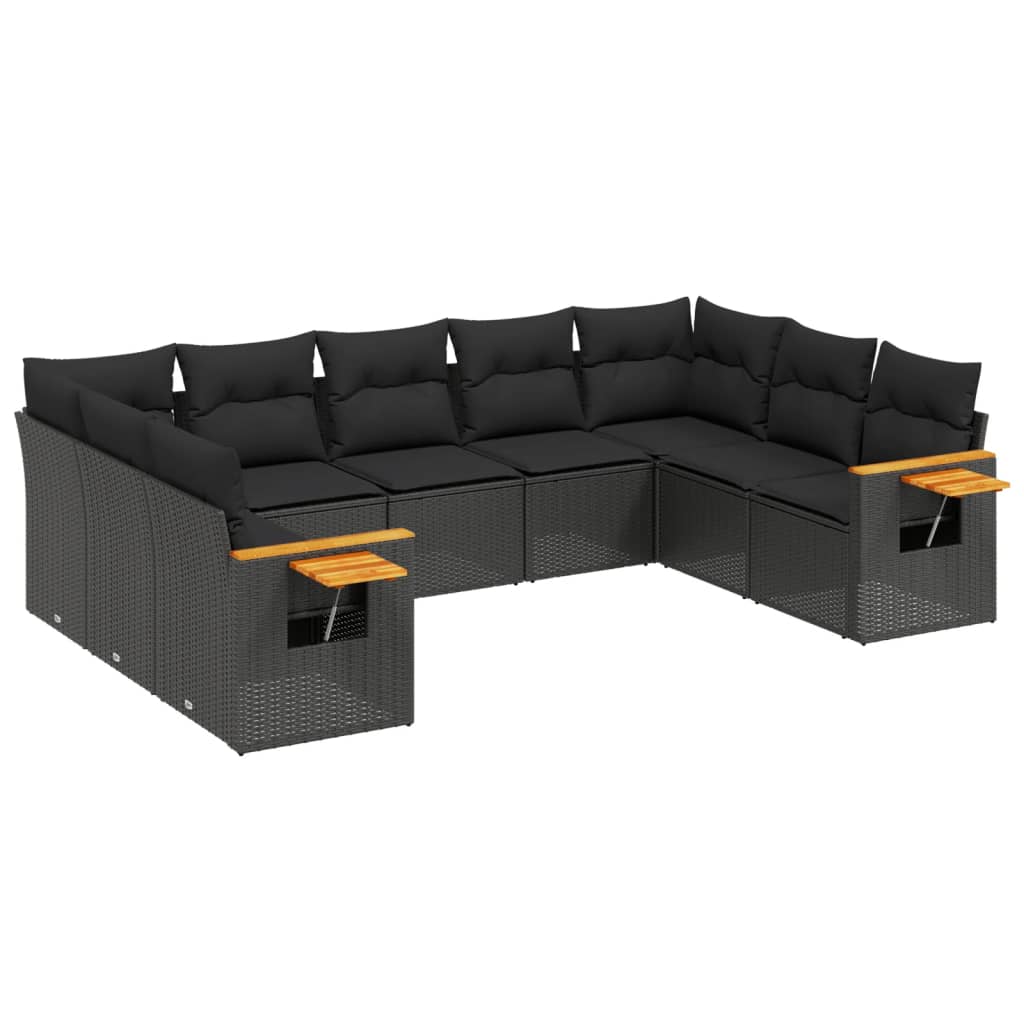 vidaXL Set Divani da Giardino 9 pz con Cuscini Nero in Polyrattan