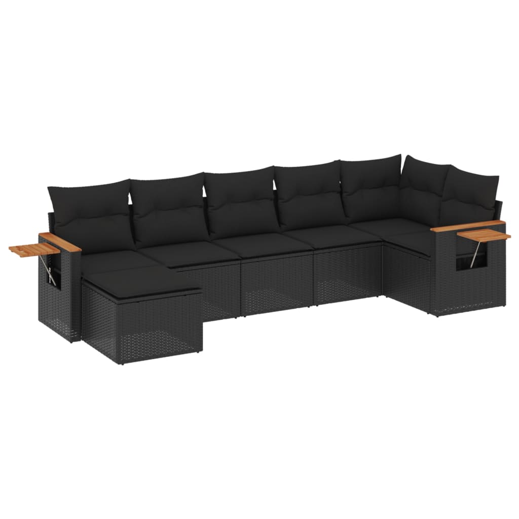 vidaXL Set Divani da Giardino con Cuscini 7pz Nero Polyrattan