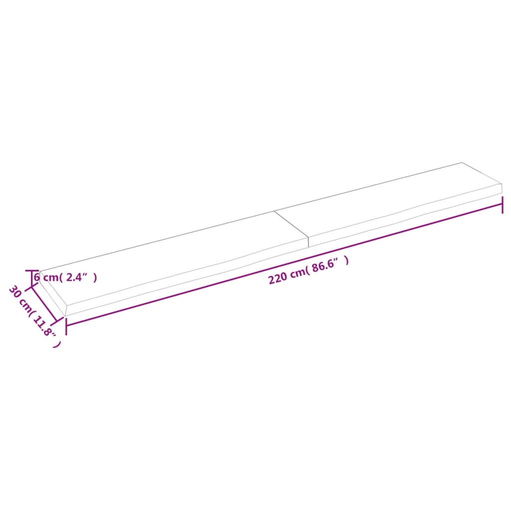 vidaXL Piano Bagno Marrone Scuro 220x30x(2-6)cm Legno Trattato