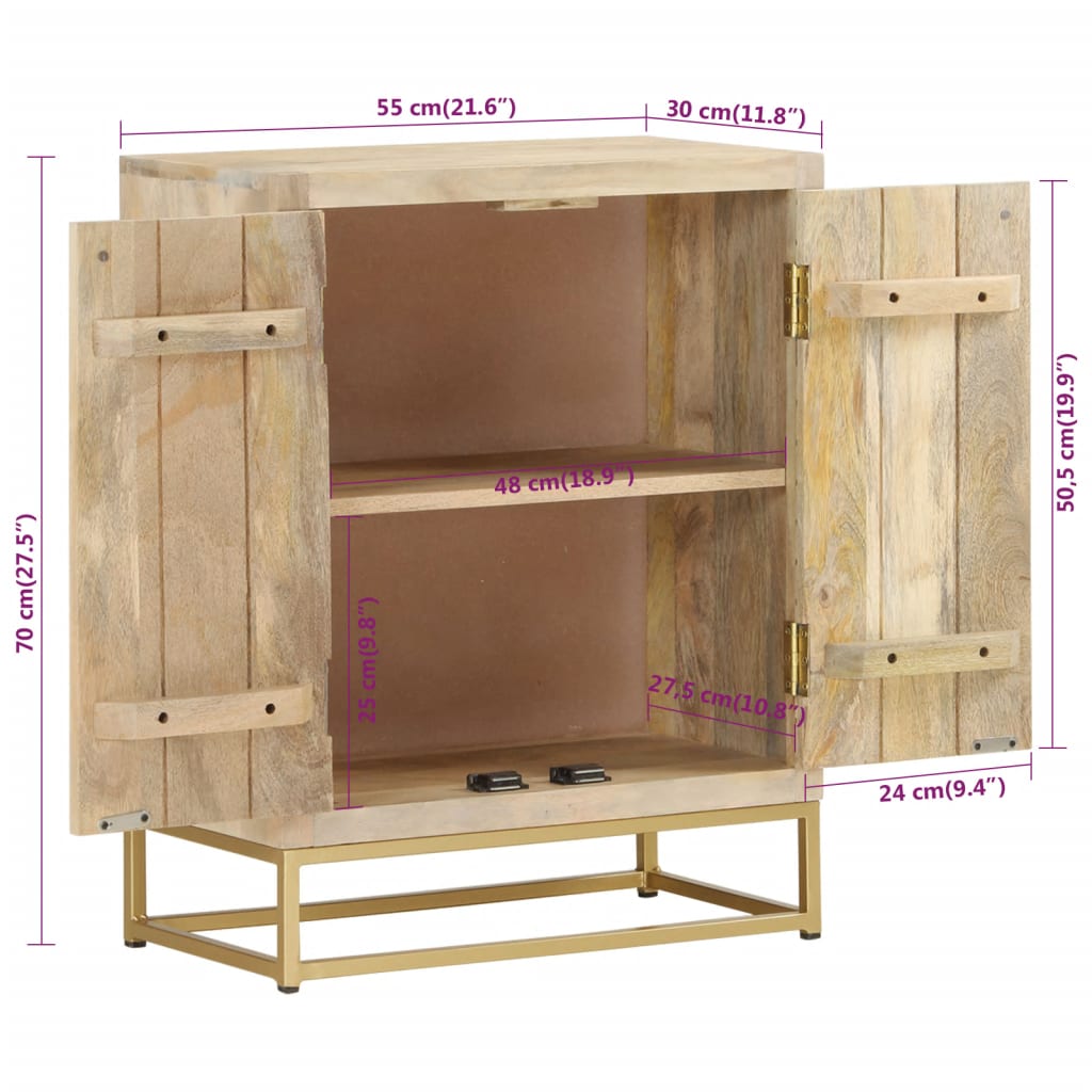 vidaXL Credenza con 2 Ante 55x30x70 cm in Legno Massello di Mango