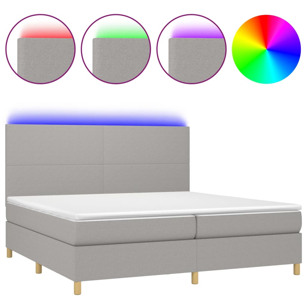 vidaXL Letto a Molle Materasso e LED Grigio Chiaro 200x200 cm Tessuto