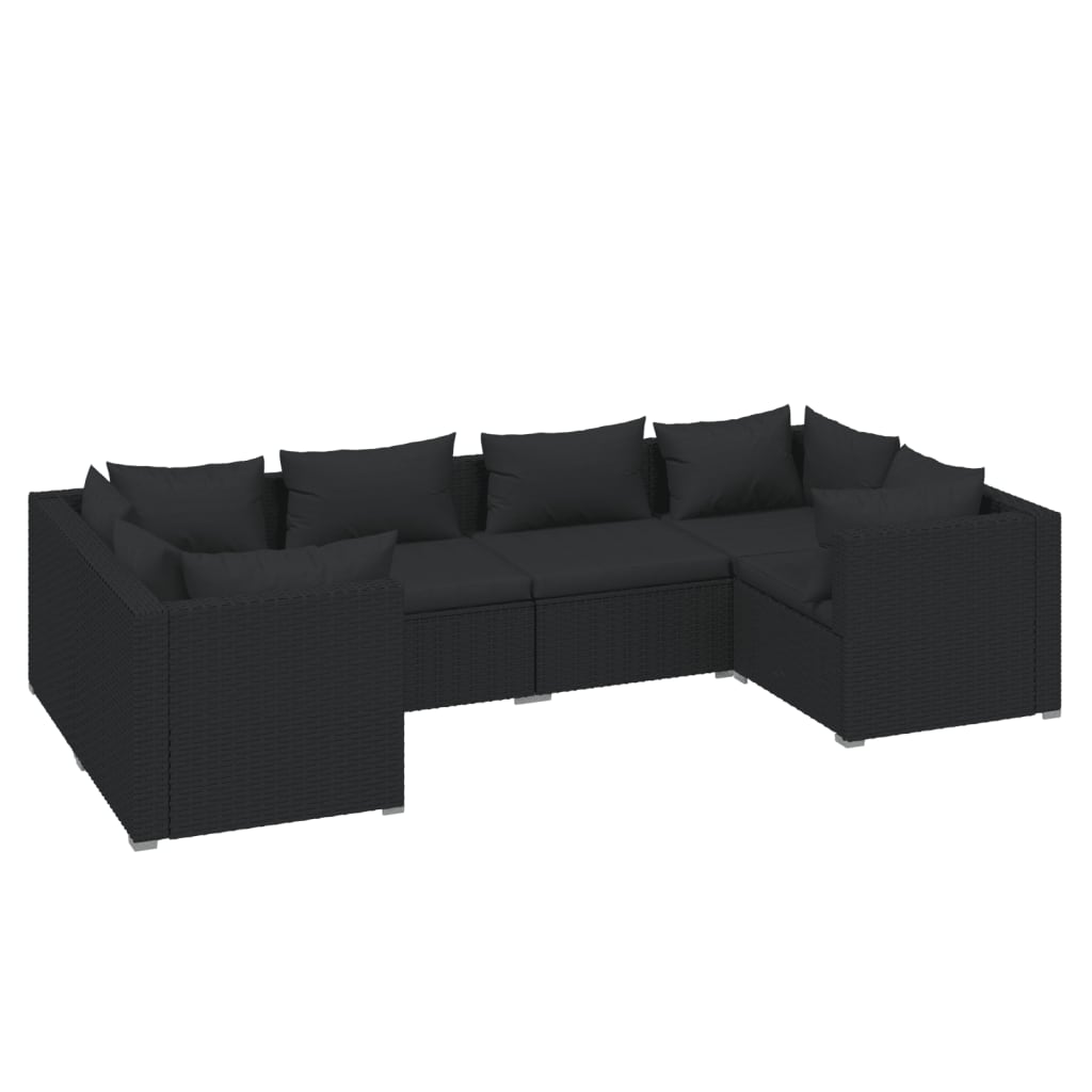 vidaXL Set Mobili da Giardino 6 pz con Cuscini in Polyrattan Nero