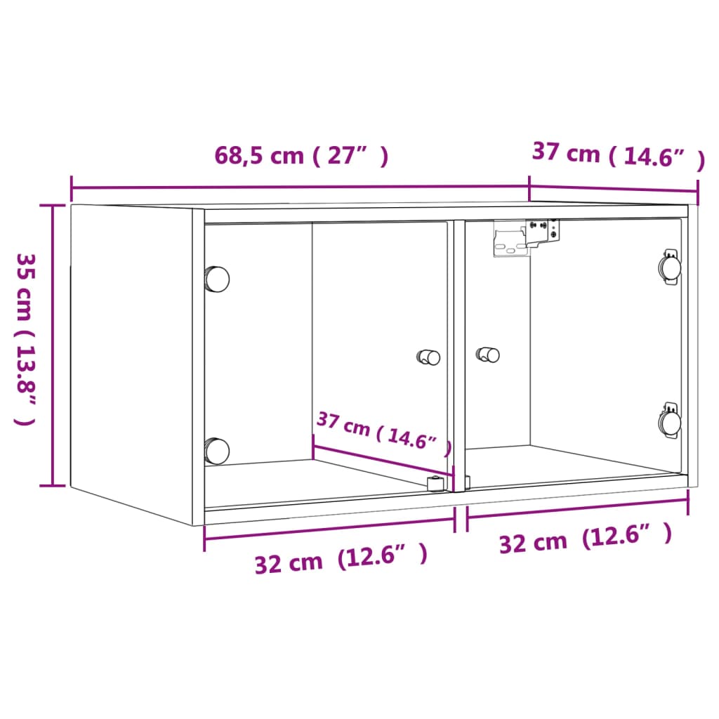 vidaXL Mobili a Muro con Ante in Vetro 2pz Rovere Fumo 68,5x37x35 cm