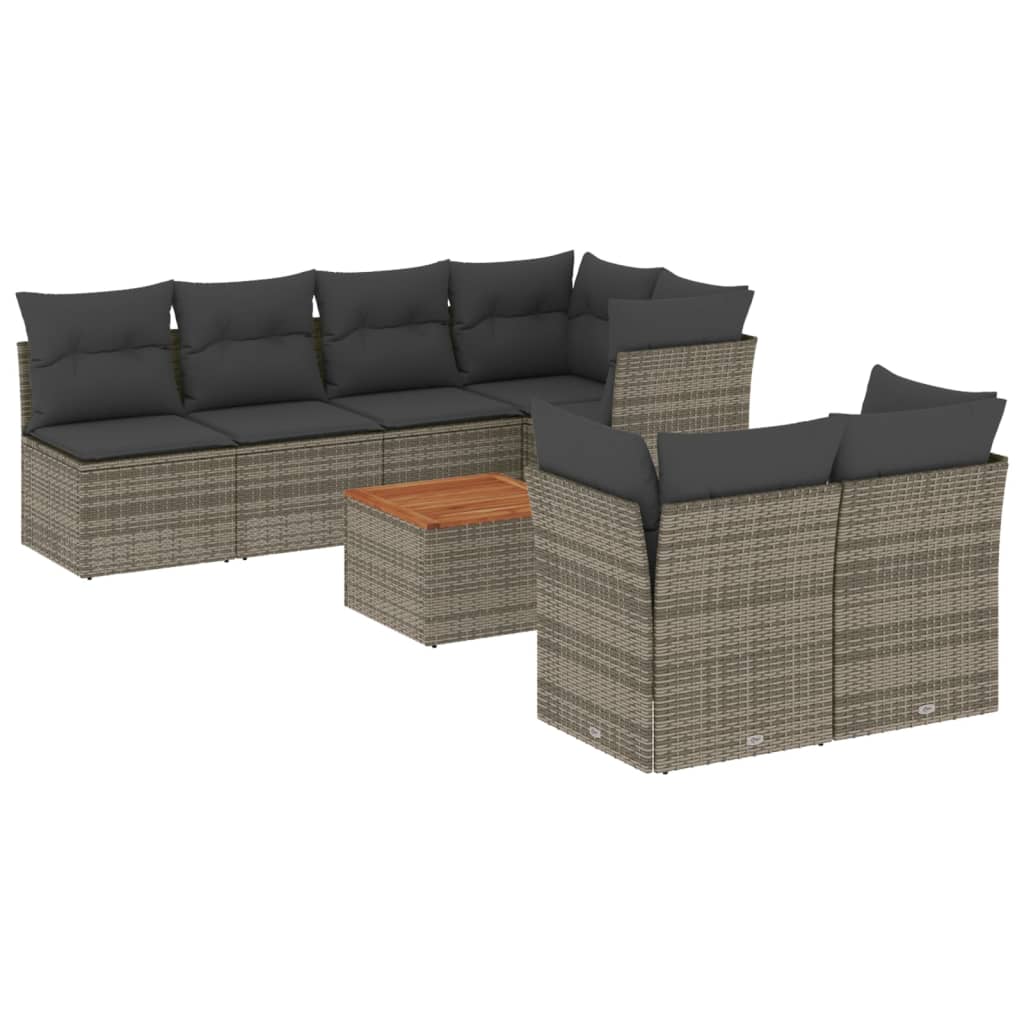 vidaXL Set Divano da Giardino 8 pz con Cuscini Grigio in Polyrattan