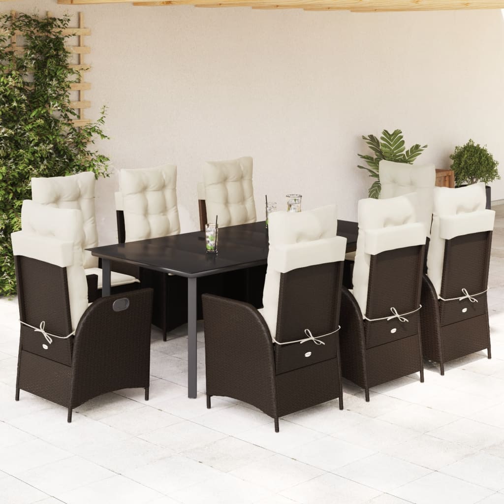 vidaXL Set da Pranzo da Giardino 9pz con Cuscini Marrone in Polyrattan