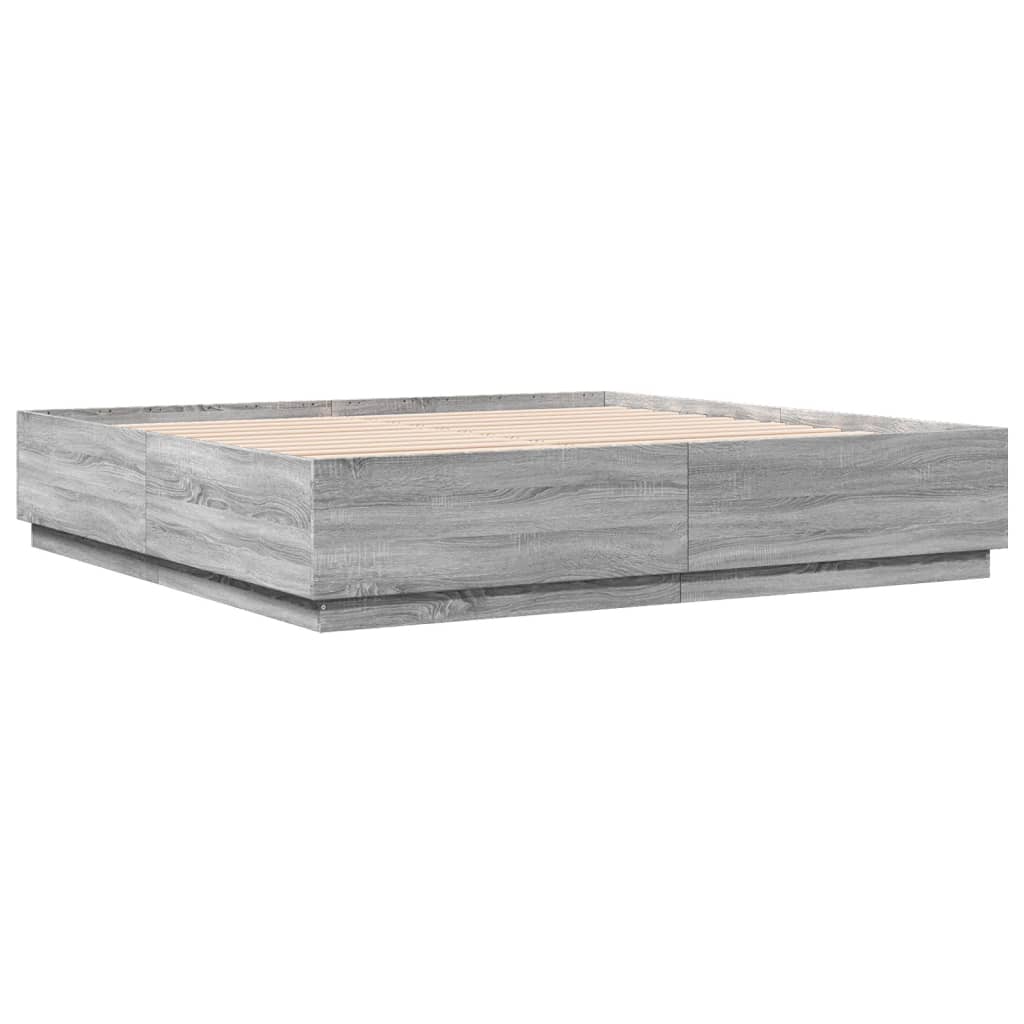 vidaXL Giroletto Luci LED Grigio Sonoma 180x200 cm Legno Multistrato