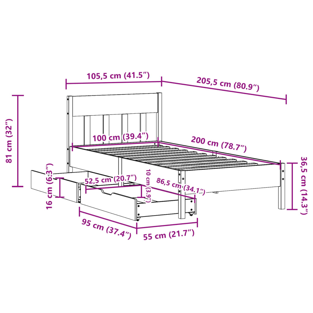 vidaXL Giroletto senza Materasso Bianco 100x200 cm Legno Massello Pino