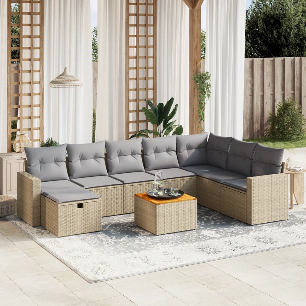 vidaXL Set Divano da Giardino 9 pz con Cuscini Beige Misto Polyrattan