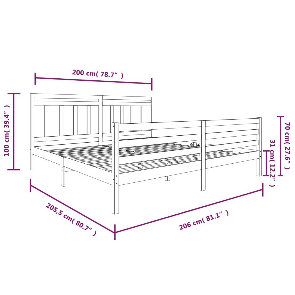 vidaXL Giroletto Nero in Legno Massello 200x200 cm