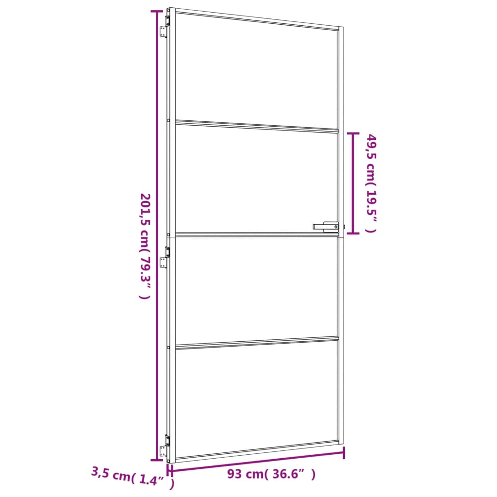 vidaXL Porta Interni Sottile Oro 93x201,5cm Vetro Temperato Alluminio