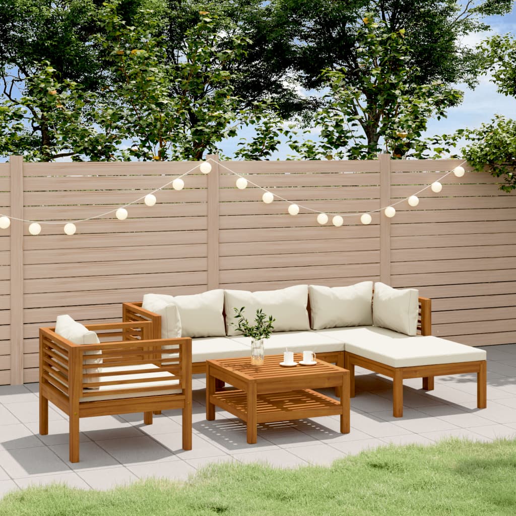 vidaXL Set Divani da Giardino 6 pz con Cuscini Crema in Legno Acacia