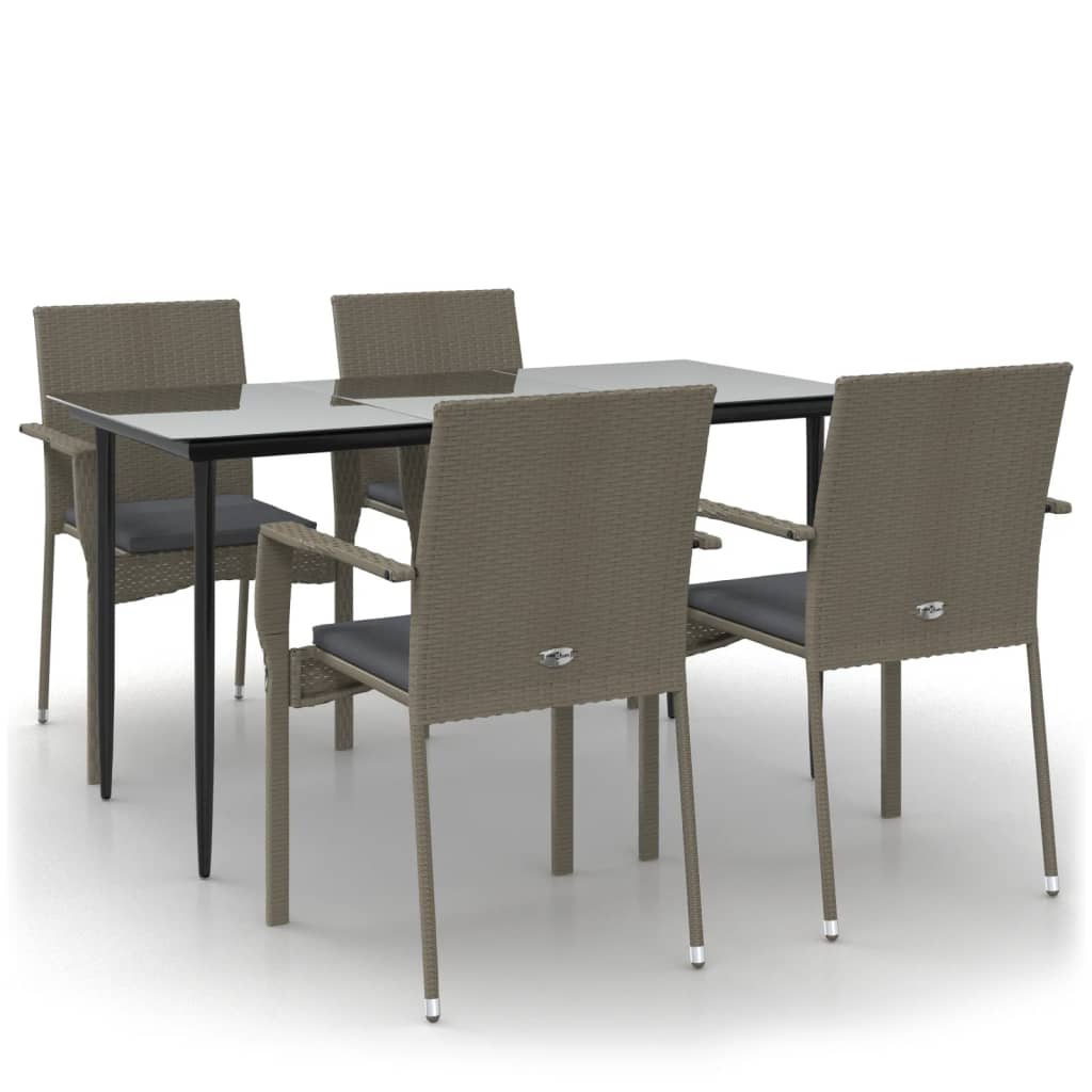 vidaXL Set da Pranzo Giardino 5pz Nero e Grigio con Cuscini Polyrattan