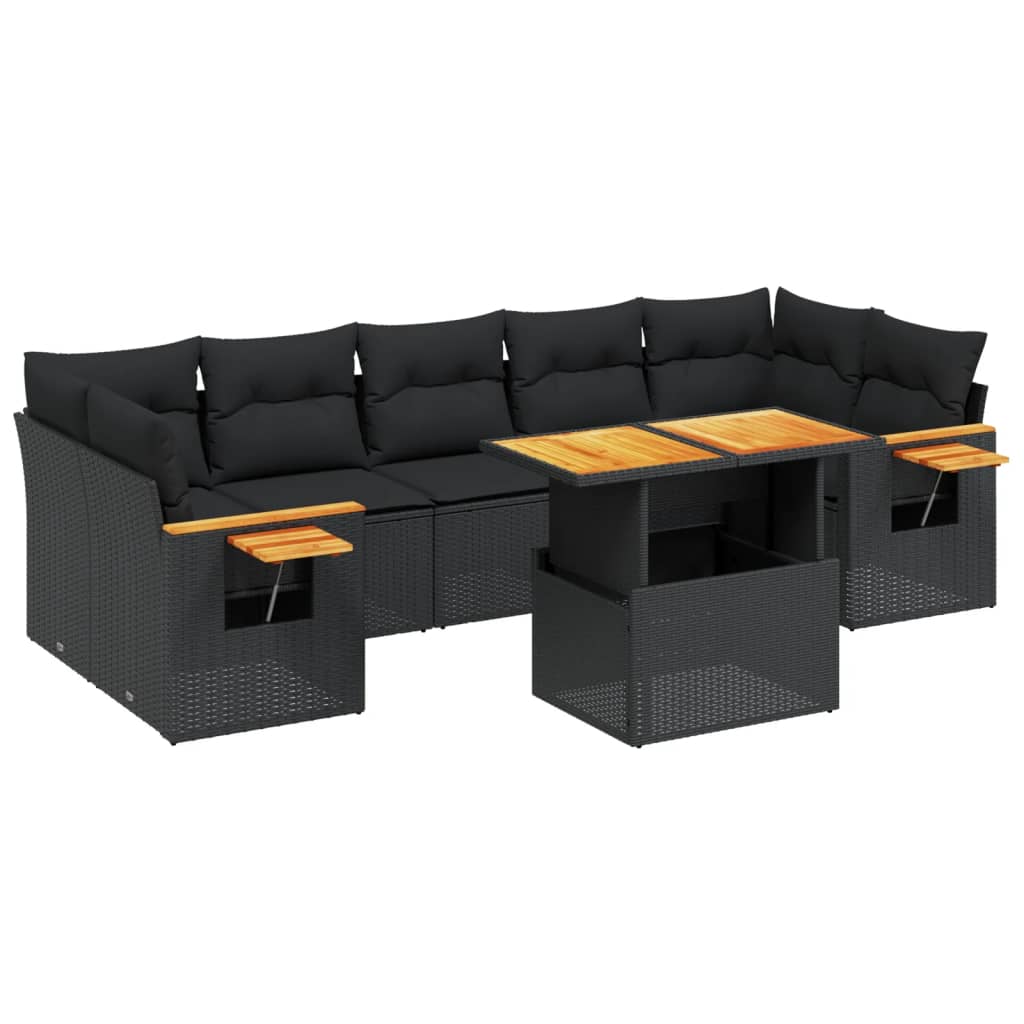 vidaXL Set Divani da Giardino con Cuscini 8 pz Nero in Polyrattan