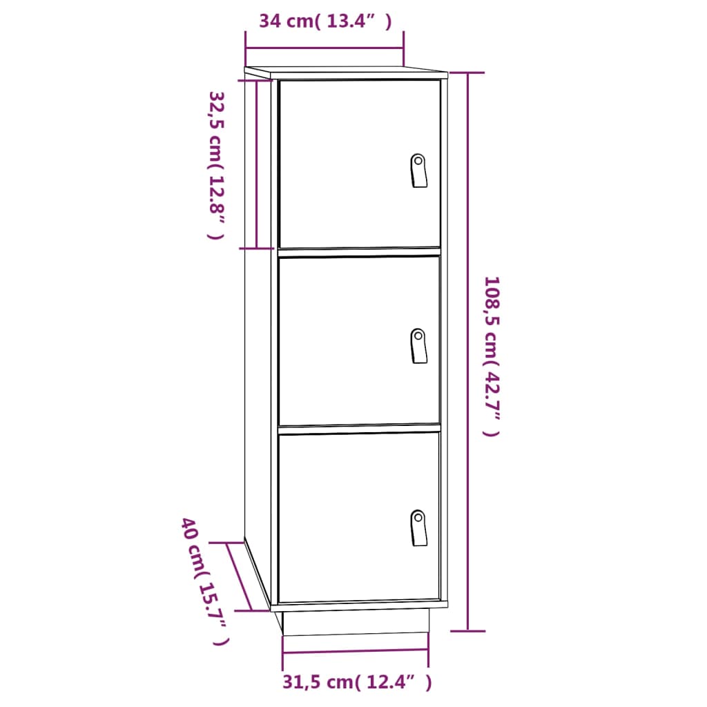 vidaXL Credenza ambra 34x40x108,5 cm in Legno Massello di Pino