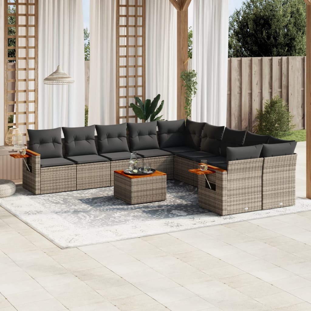 vidaXL Set Divani da Giardino 11 pz con Cuscini in Polyrattan Grigio