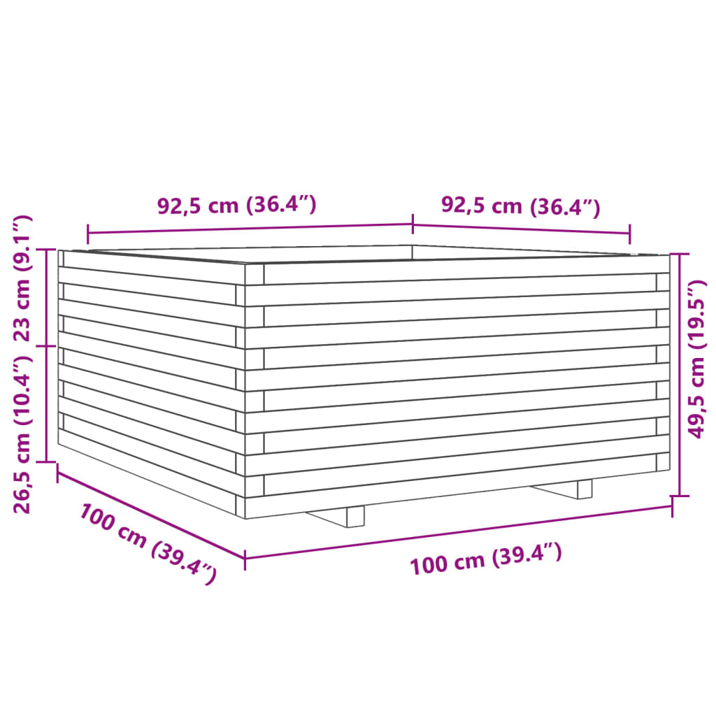 vidaXL Fioriera da Giardino 100x100x49,5cm in Legno di Pino Impregnato