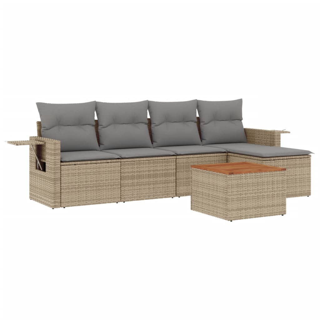 vidaXL Set Divano da Giardino 6 pz con Cuscini Beige Misto Polyrattan