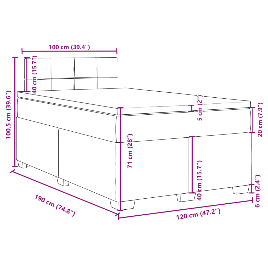 vidaXL Giroletto a Molle con Materasso Blu 120x190 cm in Velluto