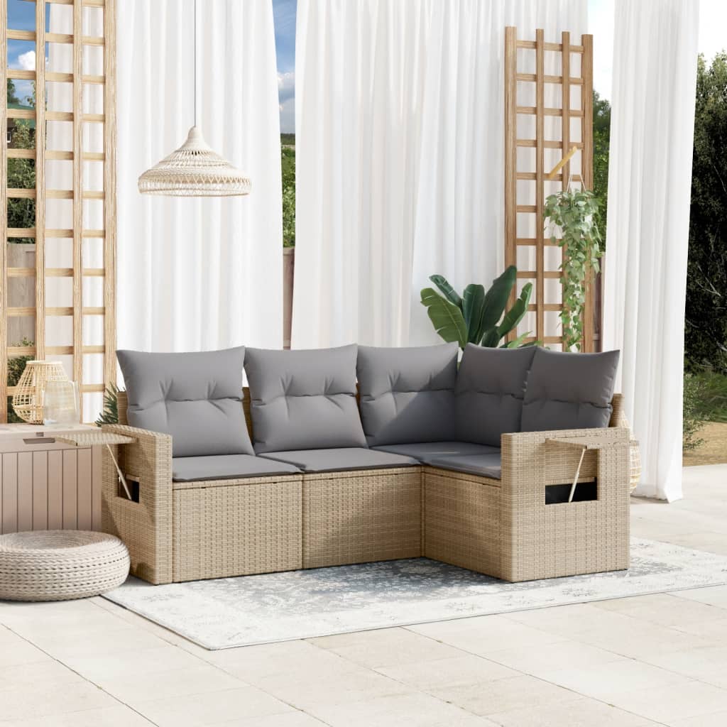 vidaXL Set Divano da Giardino 4 pz con Cuscini Beige in Polyrattan