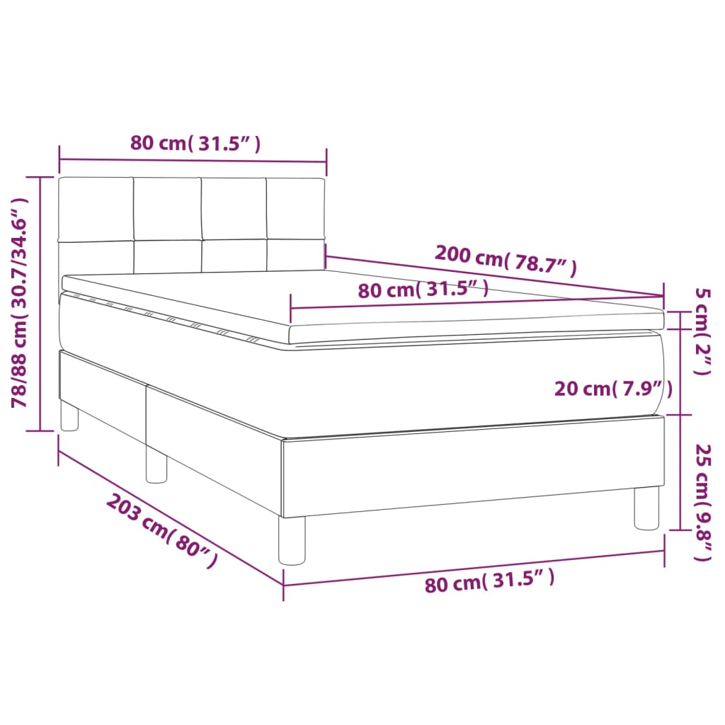 vidaXL Letto a Molle con Materasso e LED Tortora 80x200 cm in Tessuto