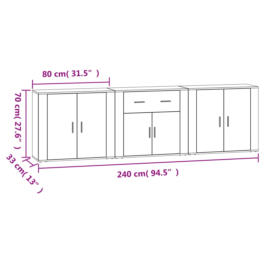 vidaXL Credenze 3 pz Grigio Cemento in Legno Multistrato