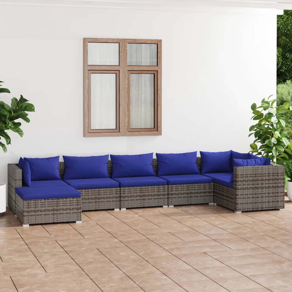 vidaXL Set Divani da Giardino 7 pz con Cuscini in Polyrattan Grigio